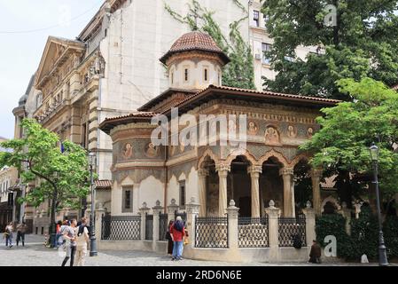 Stavropoleos Kirche, ein östliches orthodoxes Kloster für Nonnen in der Altstadt im Zentrum von Bukarest, Rumänien. Stockfoto