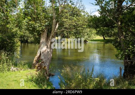 Farbreflexionen auf dem Abfluss von Lake Ullswater , Pooley Bridge, Cumbria, Großbritannien Stockfoto