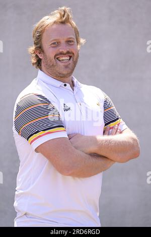 Gent, Belgien. 18. Juli 2023. COIB - BOIC Benjamin Wery posiert für den Fotografen in einem Team-Building-Trainingslager der jungen Athleten der Mannschaft Belgien in Gent, Dienstag, den 18. Juli 2023. Diese Athleten werden in Kürze vom 23. Bis 29. Juli am Europäischen Olympischen Jugendfestival (EYOF) teilnehmen und ihre Vorbereitungen für dieses EYOF-Turnier in der Topsport-Unterkunft in Gent fortsetzen. BELGA FOTO LAURIE DIEFFEMBACQ Kredit: Belga News Agency/Alamy Live News Stockfoto