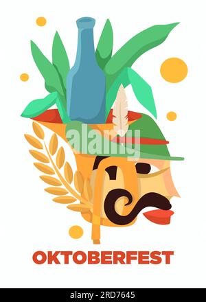 Abstrakte bayerische mit Trompete und Bierflasche für oktoberfest-Plakatvektorillustration Stock Vektor