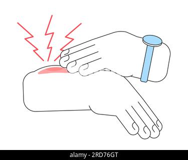 Hand berührendes schmerzhaftes Verletzungs-Flatline-farbisoliertes Vektorobjekt Stock Vektor