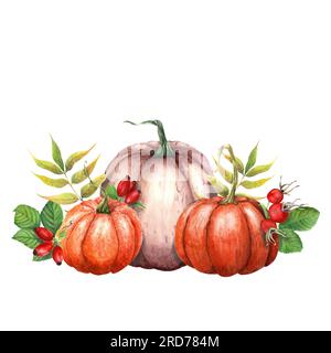 Herbstzusammensetzung. Aquarelldarstellung isoliert auf weißem Hintergrund Stockfoto