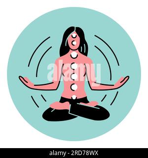 Symbol für spirituelle Meditation mit schwarzer Linie. Chakras und Aura. Piktogramm für Webseite, mobile App, Werbeaktion. Stock Vektor