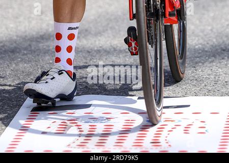 Courchevel, Frankreich. 19. Juli 2023. Italienischer Giulio Ciccone von Lidl-Trek, abgebildet zu Beginn der 17. Etappe des Radrennens Tour de France vom Saint-Gervais Mont Blanc nach Courchevel (165, 7 km), Frankreich, Mittwoch, 19. Juli 2023. Die diesjährige Tour de France findet vom 01. Bis 23. Juli 2023 statt. BELGA FOTO DAVID PINTENS Kredit: Belga News Agency/Alamy Live News Stockfoto