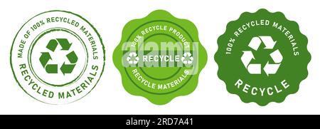 Recycling-Emblem rund Tag zu 100 % aus recycelten Materialien grün Stock Vektor