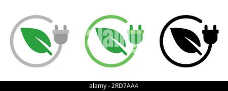 Green Eco Power Energy Kabelstecker und Leaf Symbol Set Kollektion Stock Vektor