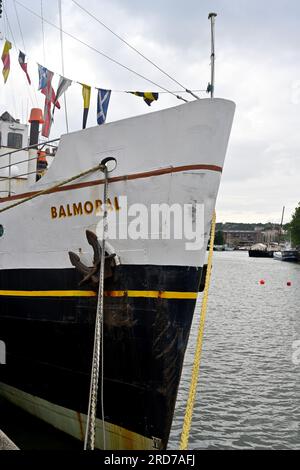 Am Bug des pensionierten Passagierschiffes „MV Balmoral“ im Hafen von Bristol, das restauriert und repariert wird, Vereinigtes Königreich Stockfoto