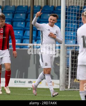 Cove Rangers FC, Balmoral Stadium, Cove, Aberdeen, Großbritannien. 18. Juli 2023. Das ist aus dem Viaply Cup Spiel zwischen Cove Rangers FC und Clyde FC. BILDINHALT - COVE - KYLE CONNELL Credit: JASPERIMAGE/Alamy Live News Stockfoto