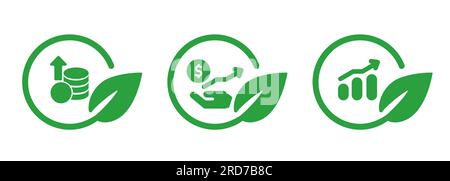 Impact Investitionen in grüne Öko Investitionen nachhaltiges Wachstum in grüne Blätter umkreisen die Symbolsammlung Stock Vektor