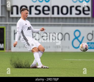Cove Rangers FC, Balmoral Stadium, Cove, Aberdeen, Großbritannien. 18. Juli 2023. Das ist aus dem Viaply Cup Spiel zwischen Cove Rangers FC und Clyde FC. BILDINHALT - COVE - KYLE CONNELL Credit: JASPERIMAGE/Alamy Live News Stockfoto