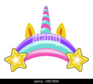 Einhorn Horn mit Ohren, Regenbogen und Sterne Vektor Stock Vektor