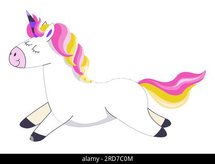 Laufendes Einhorn mit Horn und Regenbogenschwanzvektor Stock Vektor