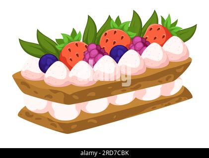Kuchen oder Torte mit Schlagsahne und Beeren Stock Vektor