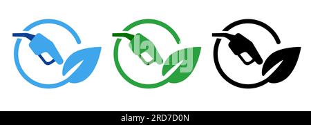 Schlauchtülle mit Blattsymbol für Biodiesel Eco in blauer grüner schwarzer Symbolsammlung Stock Vektor