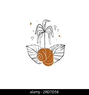 Handgezeichneter Vektor abstrakt Einfache minimalistische Strichkunst Grafik Zeichnen tropische Meereslebewesen Symbolsammlung isoliert. Sommerpalmenstrand modern Stock Vektor