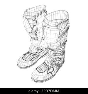 Vektordarstellung des Symbols der Drahtdarstellung der Boots-Motorradlinie. Beinschutz. 3D. Stock Vektor