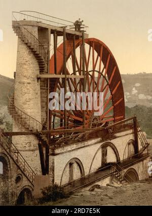 Laxey, The Wheel, Isle of man, Großbritannien, 1895, Historische, digital verbesserte Reproduktion eines alten Photochromdrucks Stockfoto