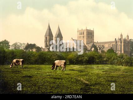 Southwell Kathedrale und Abtei Ruinen, Notts, England, 1895, historisch, Digitale verbesserte Reproduktion eines alten Photochromdrucks Stockfoto