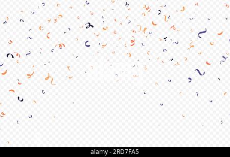 Halloween-, Geburtstags- und Abschlussdekorationen mit Konfetti und Bändern. Schwarz, Orange, Weiß und Lila. Isolierte Vektorabbildungen auf weißem Hintergrund Stock Vektor