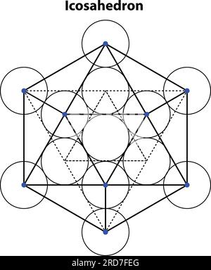 Ikosaeder-Diagramm. Vektorelemente Für Erschreckte Geometrie. Diese Religion, Philosophie und Spiritualsymbole. Die Welt der Geometrie Stock Vektor