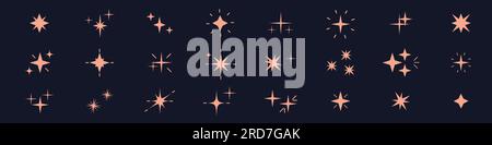 Magische STAR Icons Kollektion. Elemente mit Glitzer, Glanz und Glitzereffekt. Helle und leuchtende Linien. Vektorabbildungen auf weißem Hintergrund isoliert. Stock Vektor