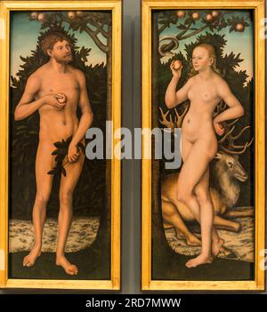 Lucas Cranach The Elder Adam and Eve, Old Masters Museum, Royal Museums of Fine Arts of Belgium, Brüssel, Belgien Stockfoto