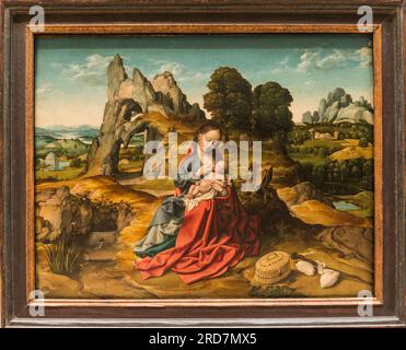 Joos van Cleve der Rest auf dem Flug nach Ägypten, Old Masters Museum, Royal Museums of Fine Arts of Belgium, Brüssel, Belgien Stockfoto