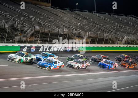 Hampton, GA, USA. 8. Juli 2023. NASCAR Xfinty Driver, Justin Haley (10) rennt um Position für die Alsco Uniformen 250 auf dem Atlanta Motor Speedway in Hampton, GA. (Kreditbild: © Walter G. Arce Sr./ZUMA Press Wire) NUR REDAKTIONELLE VERWENDUNG! Nicht für den kommerziellen GEBRAUCH! Stockfoto