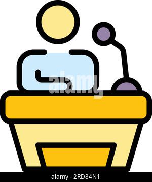 Konturvektor des Tribune-Lautsprechersymbols. Öffentlicher Redner. Die Sprache des Präsidenten ist flach Stock Vektor