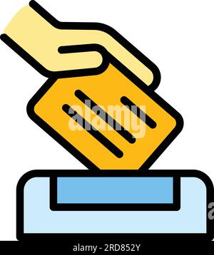 Konturvektor des Symbols für Kartenzahlung. Gutschrift. Handkaufsfarbe flach Stock Vektor