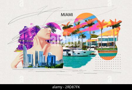 Luxuriöses Herrenhaus in Miami Beach, Florida, USA. Kreative, zeitgenössische Kunstcollage oder Design. Stockfoto