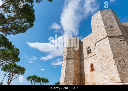 Details der Seitenfassade der achteckigen Burg Castel del Monte, UNESCO-Weltkulturerbe, Apulien, Italien, Europa Stockfoto