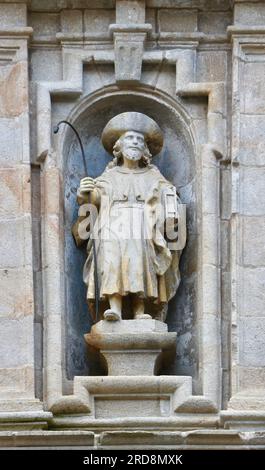 Skulpturen Heilige Tür oder Tür der Vergebung Kathedrale Santiago de Compostela Basilika Plaza de la Quintana Santiago de Compostela Galicien Spanien Stockfoto