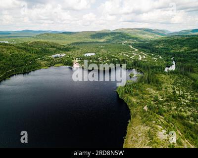 St-Urbain, Kanada - Juli 17 2023: Panoramaaussicht im Grands Jardins National Park in Quebec Stockfoto
