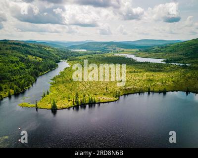 St-Urbain, Kanada - Juli 17 2023: Panoramaaussicht im Grands Jardins National Park in Quebec Stockfoto