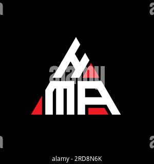 HMA-Logo mit Dreiecksbuchstaben und Dreiecksform. Monogramm mit HMA-Dreieck-Logo. HMA-Dreieck-Vektor-Logo-Vorlage mit roter Farbe. HMA Triangul Stock Vektor