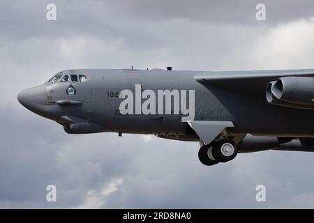 B-52 Stratofortress landet bei RIAT Fairford 2023. Stockfoto