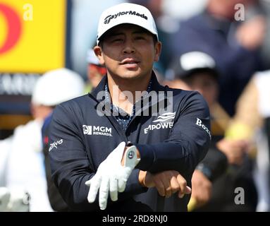 19. Juli 2023; Royal Liverpool Golf Club, Hoylake, Merseyside, England: Der Open Championship Practice Day; Kurt Kitayama (USA) beim 15. Tee Stockfoto