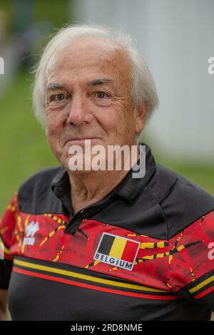 Vilvoorde, Belgien. 19. Juli 2023. Fons Vranken posiert für den Fotografen an einem Medientag der belgischen Volleyballnationalmannschaft Yellow Tigers, Mittwoch, den 19. Juli 2023 in Vilvoorde. Die Gelben Tiger bereiten sich auf die Europameisterschaft 2023 vor, die von August 15 bis September 3 stattfindet. BELGA FOTO JONAS ROOSENS Kredit: Belga News Agency/Alamy Live News Stockfoto