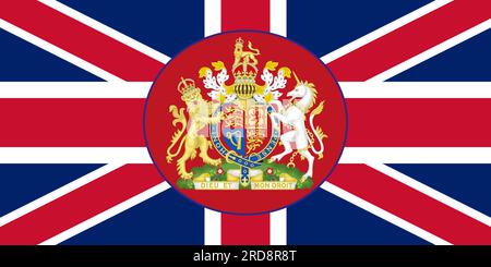 Die offizielle Flagge und das Wappen Großbritanniens. Staatsflagge des Vereinigten Königreichs. Illustration. Stockfoto