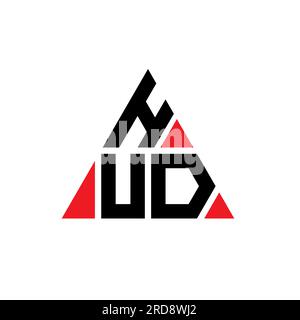 HUD-Logo mit dreieckigem Buchstaben in Dreiecksform. Monogramm mit HUD-Dreieck-Logo. HUD-dreieckige Vektorvorlage mit roter Farbe. HUD-Triangul Stock Vektor