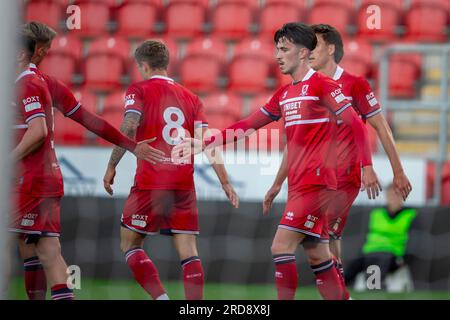 Während des Vorsaison-Freundschaftsspiels zwischen Rotherham United und Middlesbrough im New York Stadium, Rotherham, am Mittwoch, den 19. Juli 2023. (Foto: Trevor Wilkinson | MI News) Kredit: MI News & Sport /Alamy Live News Stockfoto