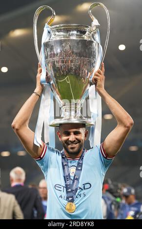 Dateifoto vom 10-06-2023 von Manchester Citys Riyad Mahrez. Manchester City hat ein Angebot im Wert von bis zu 30million £ für Riyad Mahrez vom Saudi-arabischen Club Al Ahli angenommen, der von der Nachrichtenagentur der PA verstanden wird. Ausgabedatum: Mittwoch, 19. Juli 2023. Stockfoto