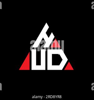 HUD-Logo mit dreieckigem Buchstaben in Dreiecksform. Monogramm mit HUD-Dreieck-Logo. HUD-dreieckige Vektorvorlage mit roter Farbe. HUD-Triangul Stock Vektor