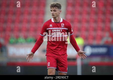 Jack Scott aus Middlesbrough während des Vorsaison-Freundschaftsspiels Rotherham United gegen Middlesbrough im New York Stadium, Rotherham, Großbritannien, 19. Juli 2023 (Foto: James Heaton/News Images) Stockfoto