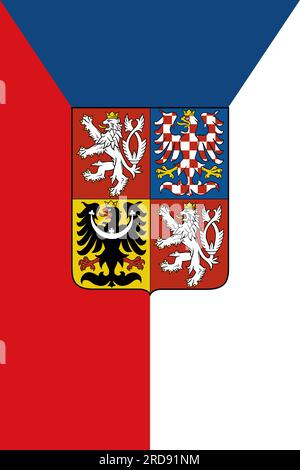 Die offizielle aktuelle Flagge und das Wappen der Tschechischen Republik. Staatsflagge der Tschechischen Republik. Illustration. Stockfoto