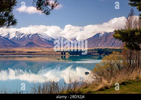 Reflexionen am Lake Tekapo Neuseeland. Stockfoto