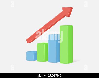 3D realistische Darstellung des Preiswachstums an einer Börse. Verfolgung des Preiswachstums oder Analysekonzept für den Bericht. vektordarstellung auf weiß isoliert Stock Vektor