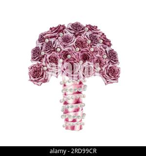 Aquarell mit rosa Rosen und grünen Blättern. Design für Valentinstag, Hochzeit, Frauentag, Muttertag, Geburtstag, Aufkleber. Elemente isolieren Stockfoto