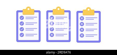 Checkliste 3D mit Häkchen und Kreuzen. Das Konzept einer abgeschlossenen Aufgabe, eines Arbeitsplans, eines Tests oder einer Untersuchung. vektordarstellung isoliert auf weißem Hintergrund. Stock Vektor